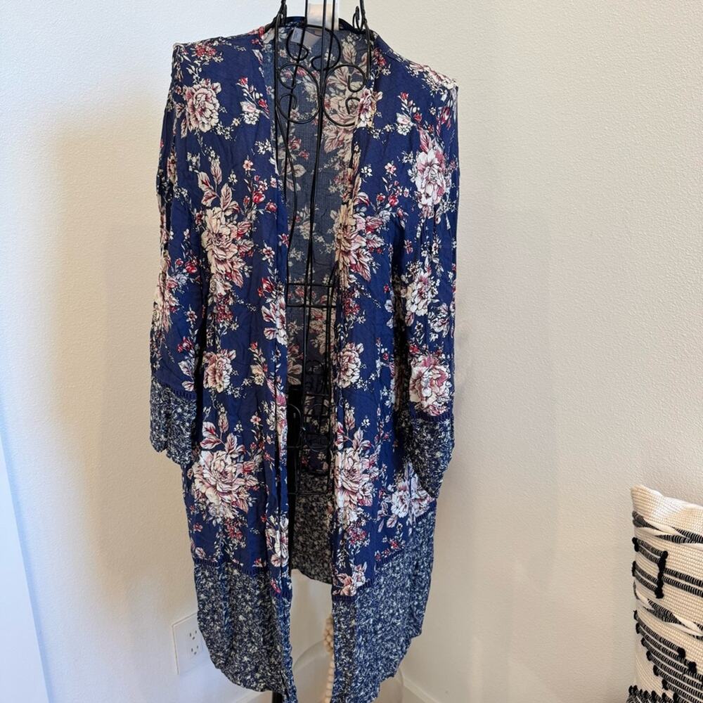 Knox Rose Navy Floral Open Drape Kimono Boho Cardigan- M- Festival - Picture 6 of 10